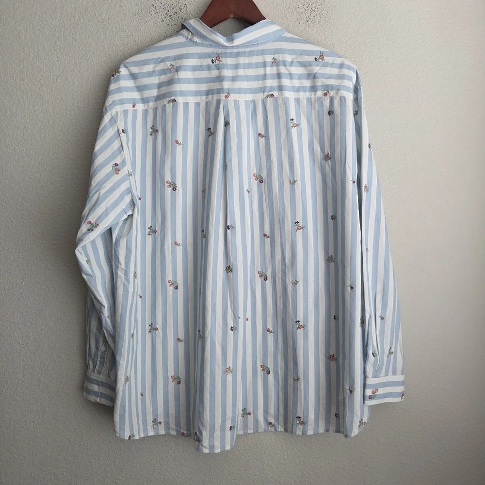 Sezane Maxy Shirt in Flowers on Blue Stripes size 44 - Picture 8 of 10